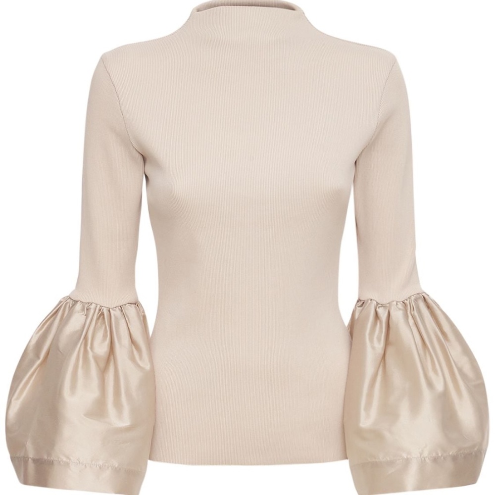 MARQUES' ALMEIDA Marques'almeida Turtleneck Puff Sleeve Top In Beige